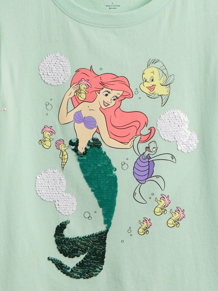 Gap Green Ariel Disney The Little Mermaid Crew Neck Flutter Sleeve T-Shirt (4-13yrs) - Image 4 of 4