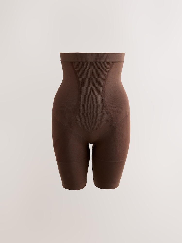 Chocolate Nude Thigh Smoother Short Seamless Firm Tummy Control Shaping Briefs - Image 1 of 4