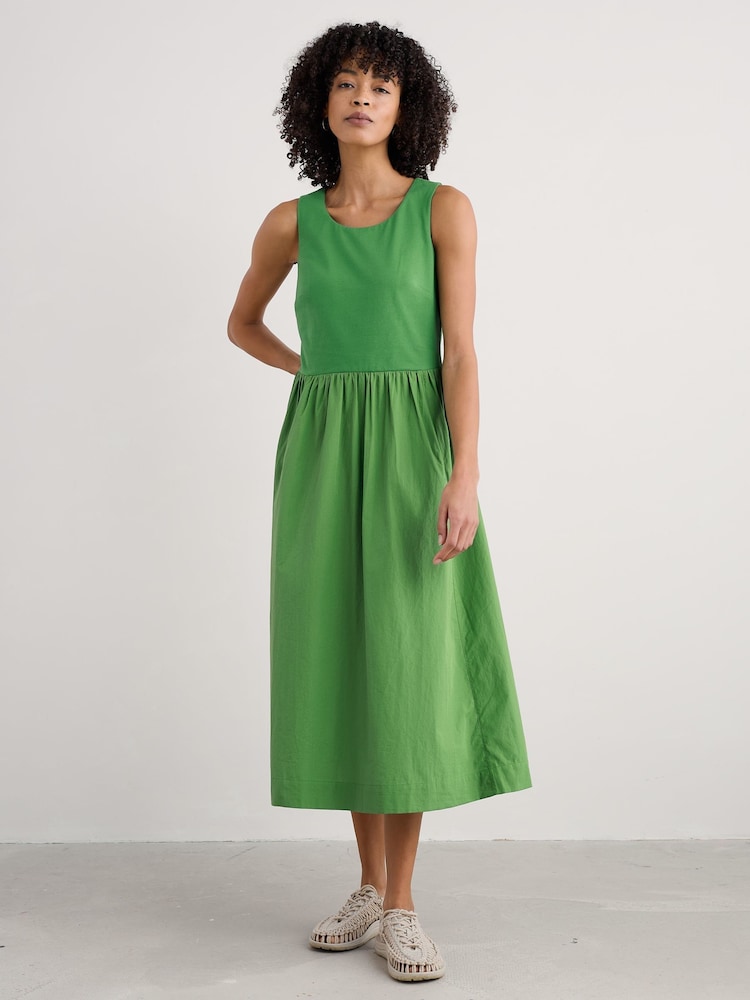 Seasalt Cornwall Green Madder Jersey Woven Mix Sleeveless Dress - Image 1 of 5