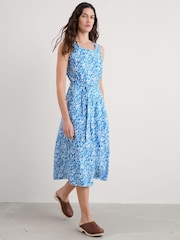 Seasalt Cornwall Blue Petite Belle Fit-and-flare Midi 100% Cotton Dress - Image 1 of 5