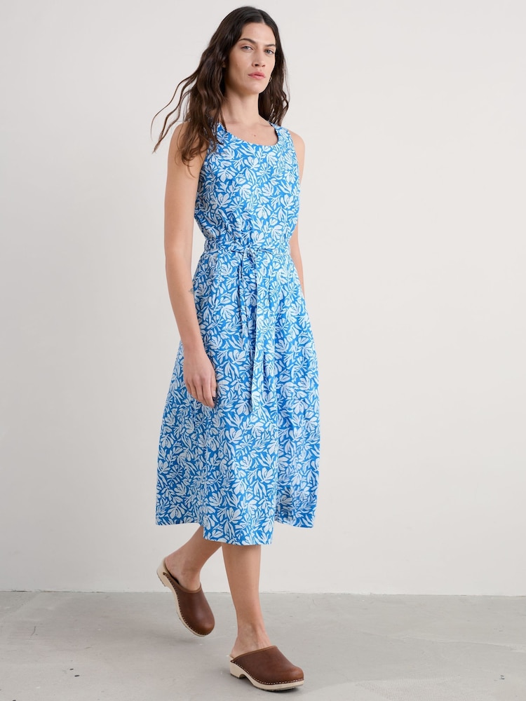 Seasalt Cornwall Blue Petite Belle Fit-and-flare Midi 100% Cotton Dress - Image 1 of 5