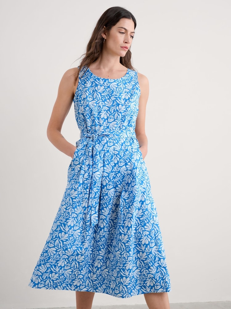 Seasalt Cornwall Blue Petite Belle Fit-and-flare Midi 100% Cotton Dress - Image 2 of 5