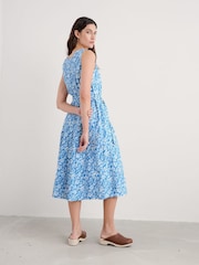 Seasalt Cornwall Blue Petite Belle Fit-and-flare Midi 100% Cotton Dress - Image 3 of 5