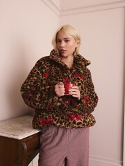 Animal/Cherry Print Borg Half Zip Fleece - Image 1 of 7