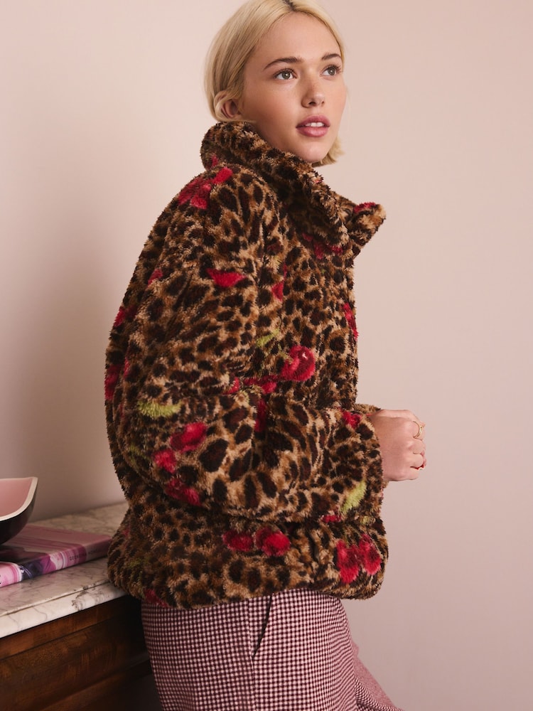 Animal/Cherry Print Borg Half Zip Fleece - Image 2 of 7