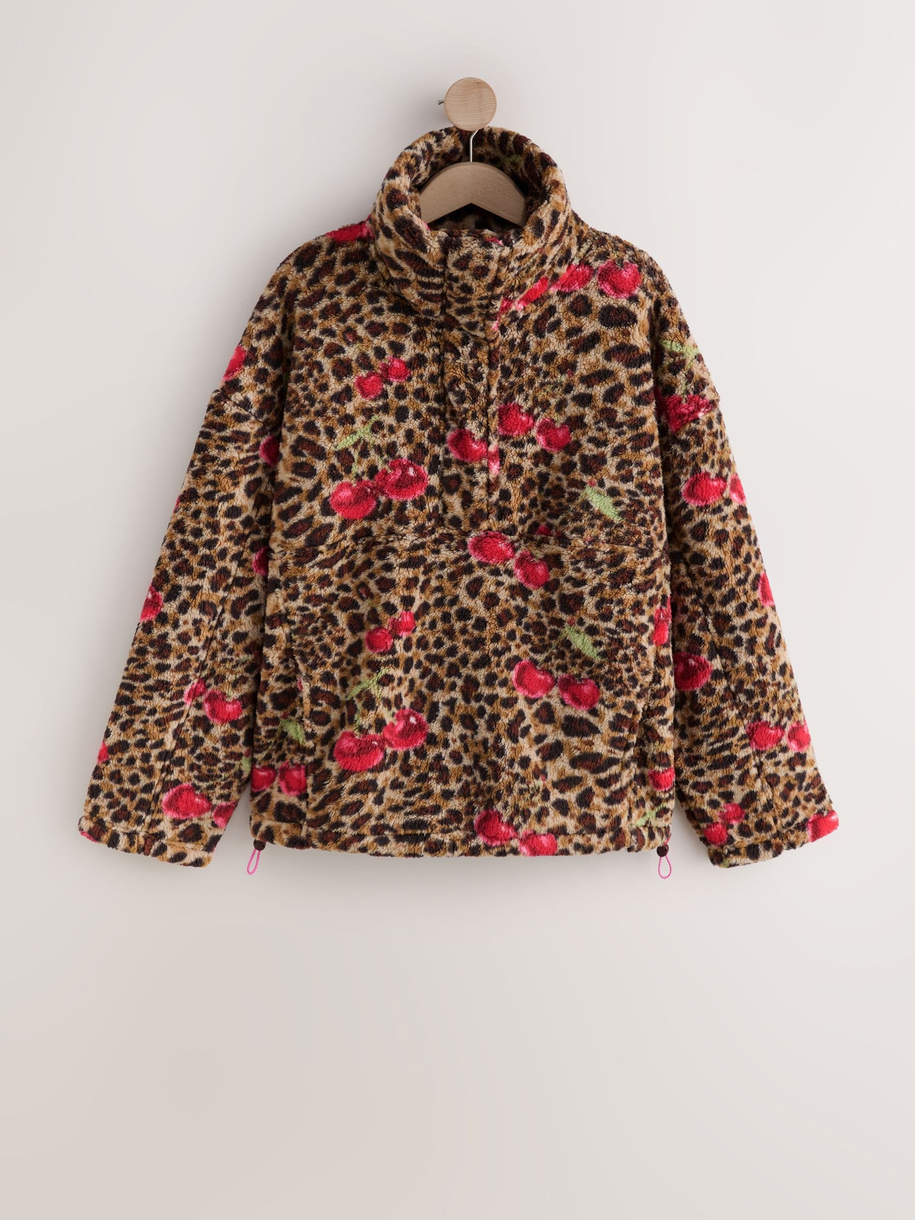 Buy Animal/Cherry Print Borg Half Zip Fleece from Next Luxembourg