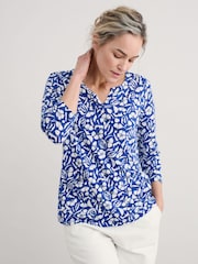 Seasalt Cornwall Blue Gypsophilia Notch Neck 100% Cotton Top - Image 1 of 5