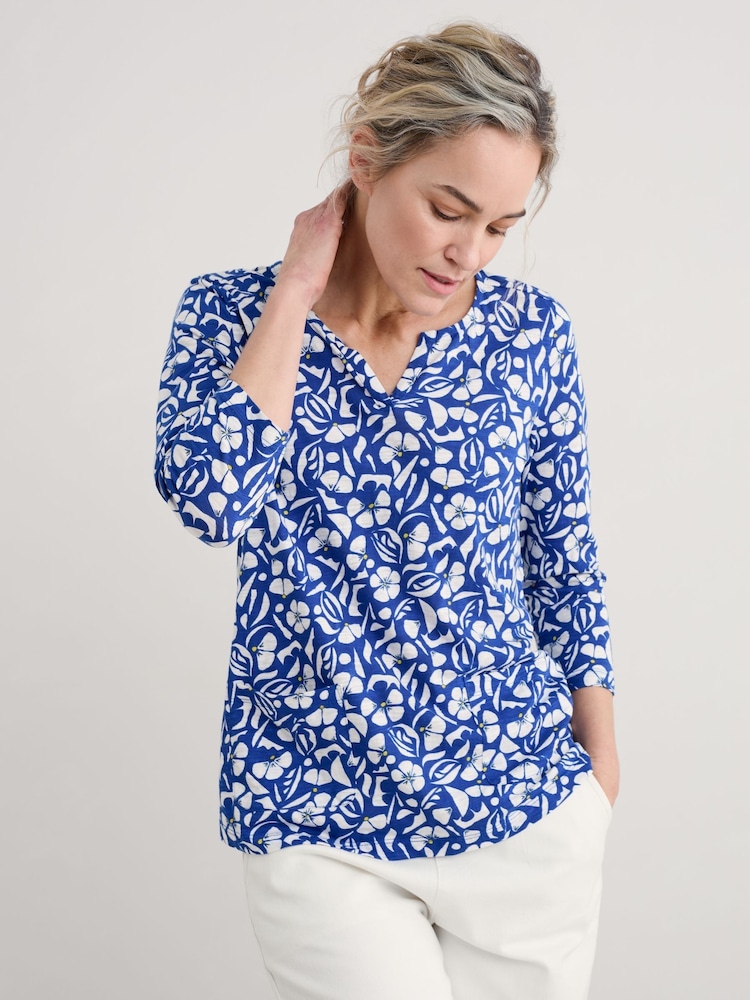 Seasalt Cornwall Blue Gypsophilia Notch Neck 100% Cotton Top - Image 1 of 5
