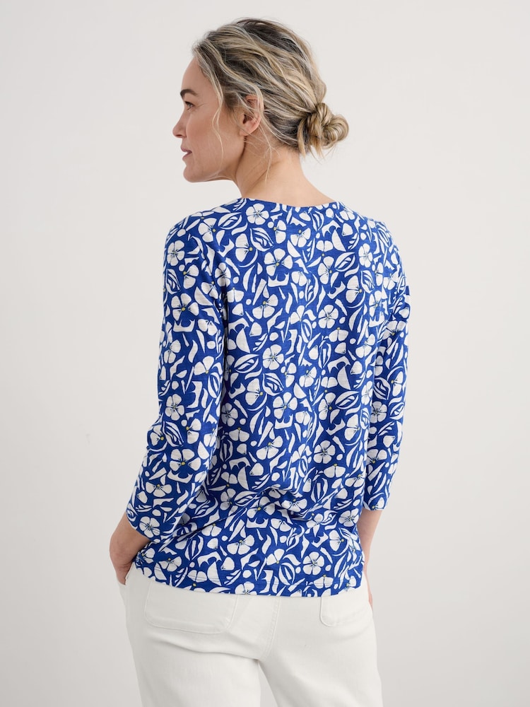 Seasalt Cornwall Blue Gypsophilia Notch Neck 100% Cotton Top - Image 2 of 5