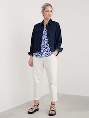 Seasalt Cornwall Blue Gypsophilia Notch Neck 100% Cotton Top - Image 3 of 5