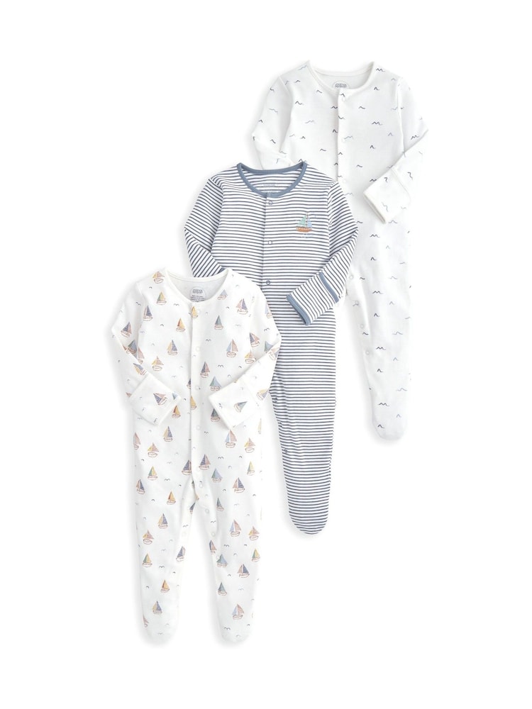 Mamas & Papas 100% Cotton Bicycle Print Sleepsuits 3 Pack - Image 1 of 2