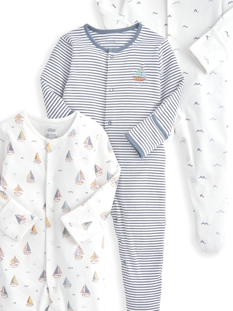 Mamas & Papas 100% Cotton Bicycle Print Sleepsuits 3 Pack - Image 2 of 2