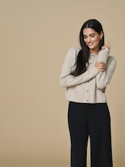 JDY Brown Crew Neck Knitted Cardigan - Image 1 of 6