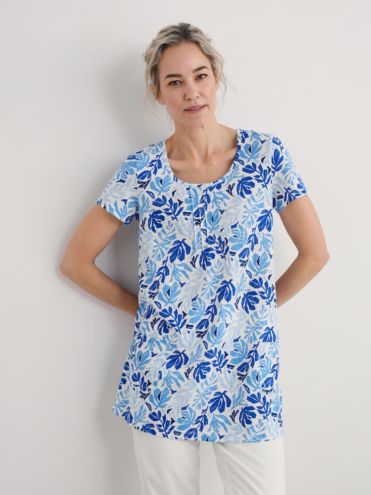Seasalt Cornwall Blue Busy Lizzy Short Sleeve 100% Cotton Tunic - Image 1 of 5