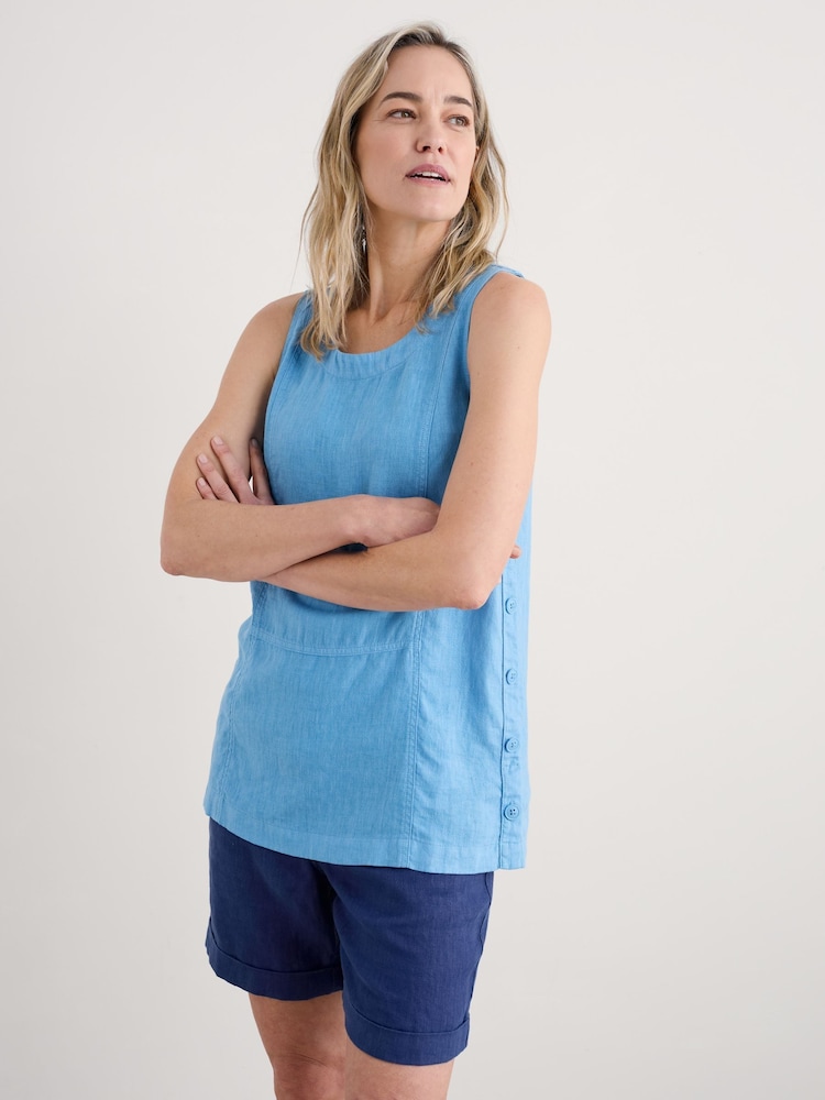 Seasalt Cornwall Blue Foredune 100% Linen Vest - Image 1 of 5 Seasalt Cornwall Blue Foredune 100% Linen Vest - Image 1 of 5