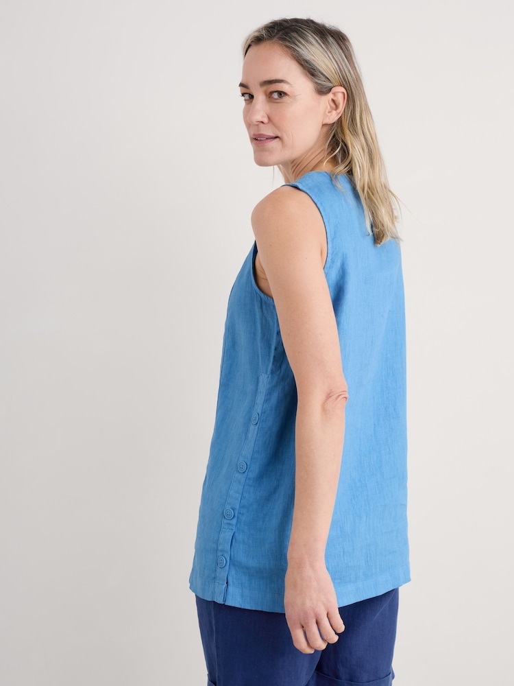 Seasalt Cornwall Blue Foredune 100% Linen Vest - Image 2 of 5 Seasalt Cornwall Blue Foredune 100% Linen Vest - Image 2 of 5