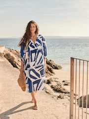 Seasalt Cornwall Blue Earth Colours Kaftan 100% Cotton Dress - Image 1 of 10