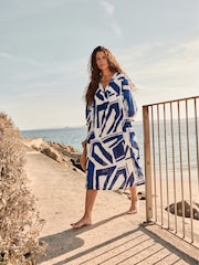 Seasalt Cornwall Blue Earth Colours Kaftan 100% Cotton Dress - Image 2 of 10