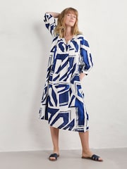 Seasalt Cornwall Blue Earth Colours Kaftan 100% Cotton Dress - Image 6 of 10