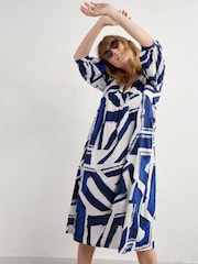 Seasalt Cornwall Blue Earth Colours Kaftan 100% Cotton Dress - Image 8 of 10