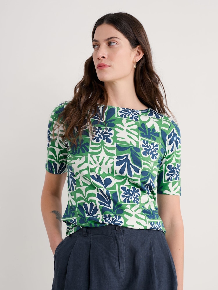 Verde - Camiseta de algodón 100 % con estampado Poisson de Seasalt Cornwall - Imagen 1 de 5