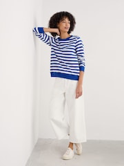 Seasalt Cornwall Blue Nessa 100% Cotton Striped Sweatshirt - Image 1 of 5