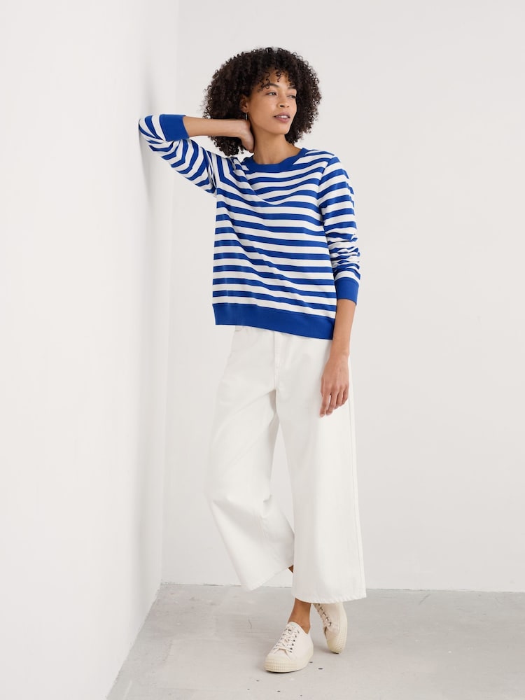 Seasalt Cornwall Blue Nessa 100% Cotton Striped Sweatshirt - Image 1 of 5