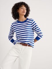 Seasalt Cornwall Blue Nessa 100% Cotton Striped Sweatshirt - Image 3 of 5