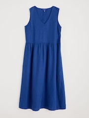Seasalt Cornwall Blue Petite Lowland Heather Sleeveless 100% Linen Dress - Image 4 of 5