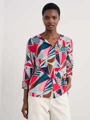 Seasalt Cornwall Blue Multi Watercolour Sketch 3/4 Sleeve Blouses - Image 1 of 5