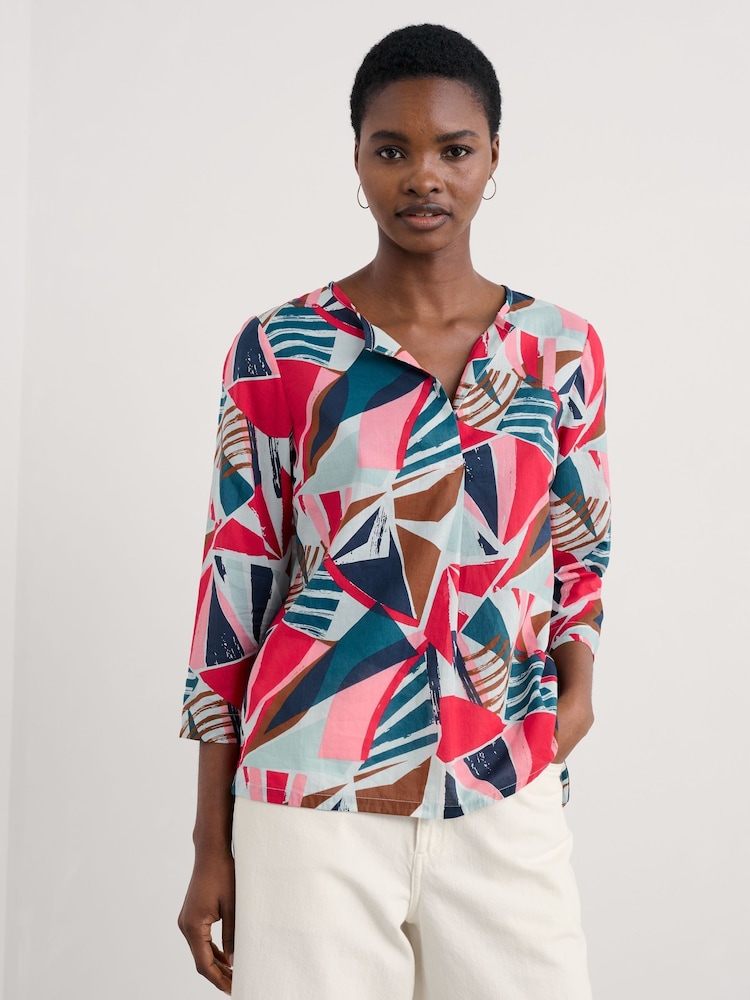 Seasalt Cornwall Blue Multi Watercolour Sketch 3/4 Sleeve Blouses - Image 1 of 5