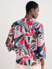 Seasalt Cornwall Blue Multi Watercolour Sketch 3/4 Sleeve Blouses - Image 2 of 5