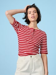 Seasalt Cornwall Red Early Orchid Ribbed Henley Top - Image 1 of 11
