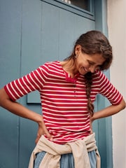 Seasalt Cornwall Red Early Orchid Ribbed Henley Top - Image 3 of 11