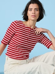 Seasalt Cornwall Red Early Orchid Ribbed Henley Top - Image 6 of 11