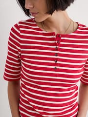Seasalt Cornwall Red Early Orchid Ribbed Henley Top - Image 8 of 11