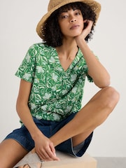 Seasalt Cornwall Green Barnoon Jersey Printed Short-Sleeve Blouses - Image 1 of 5