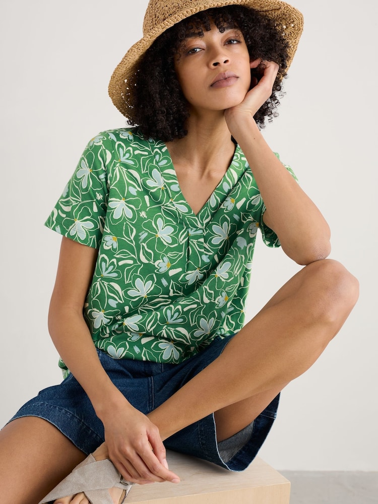 Seasalt Cornwall Green Barnoon Jersey Printed Short-Sleeve Blouses - Image 1 of 5