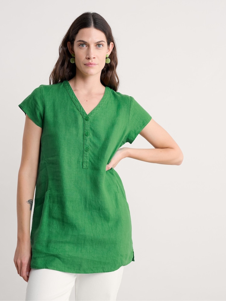 Seasalt Cornwall Green Little Croft 100% Linen Tunic - Image 1 of 5