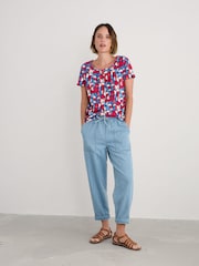 Seasalt Cornwall Blue & Red Light Pink Appletree Keyhole Detail T-Shirt - Image 1 of 5