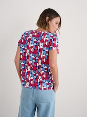 Seasalt Cornwall Blue & Red Light Pink Appletree Keyhole Detail T-Shirt - Image 2 of 5