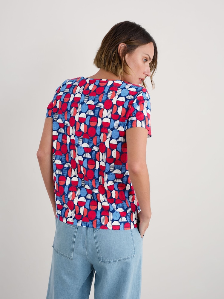 Seasalt Cornwall Blue & Red Light Pink Appletree Keyhole Detail T-Shirt - Image 2 of 5