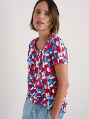 Seasalt Cornwall Blue & Red Light Pink Appletree Keyhole Detail T-Shirt - Image 3 of 5