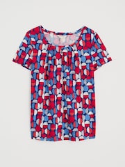 Seasalt Cornwall Blue & Red Light Pink Appletree Keyhole Detail T-Shirt - Image 4 of 5
