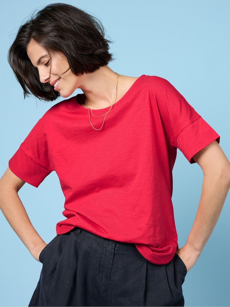 Seasalt Cornwall Red Bryher View 100% Cotton Boat Neck T-Shirt - Image 1 of 2