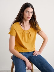 Seasalt Cornwall Yellow Light Pink Appletree Keyhole Detail T-Shirt - Image 1 of 5