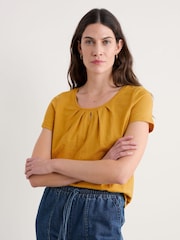 Seasalt Cornwall Yellow Light Pink Appletree Keyhole Detail T-Shirt - Image 3 of 5