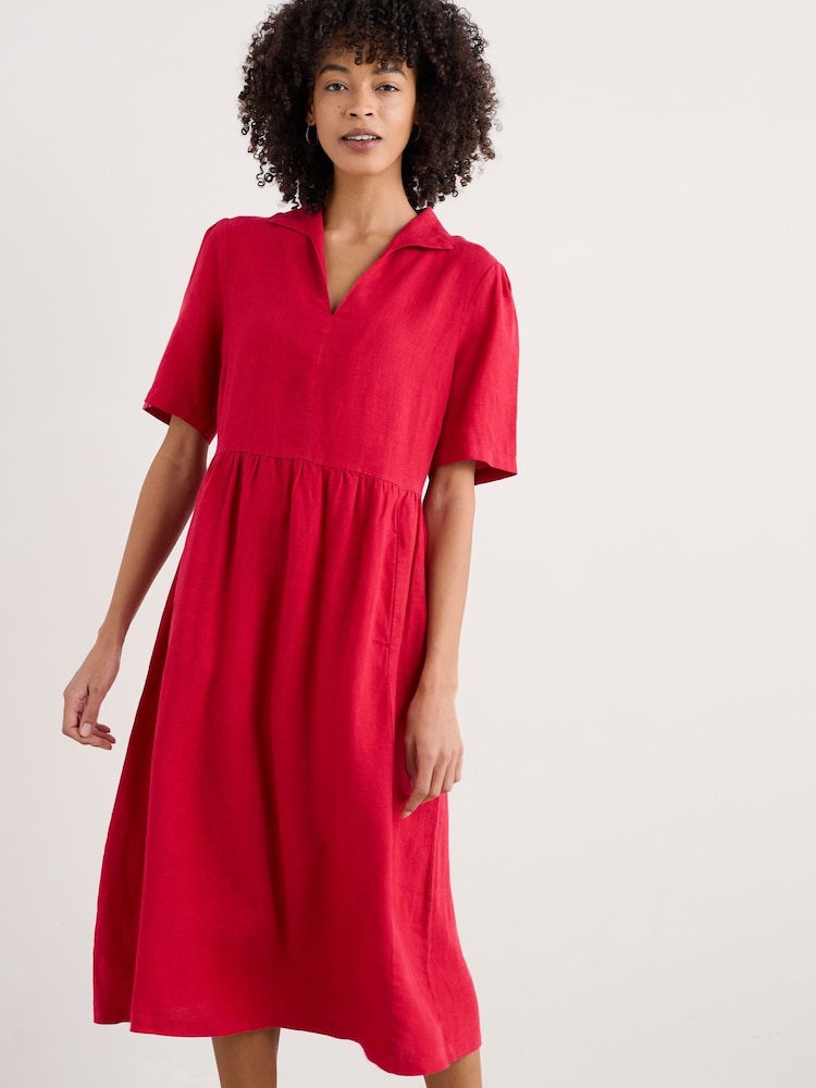 Seasalt Cornwall Red Petite Fen Violet Linen Midi 100% Linen Dress - Image 1 of 5