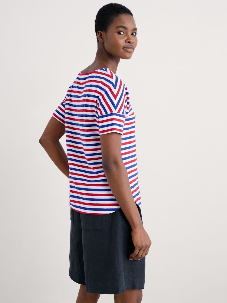 Seasalt Cornwall Red Dark Bryher View 100% Cotton Boat Neck T-Shirt - Image 2 of 4