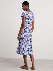 Seasalt Cornwall Coral Blue Wild Bouquet Jersey Midi Dress - Image 2 of 5